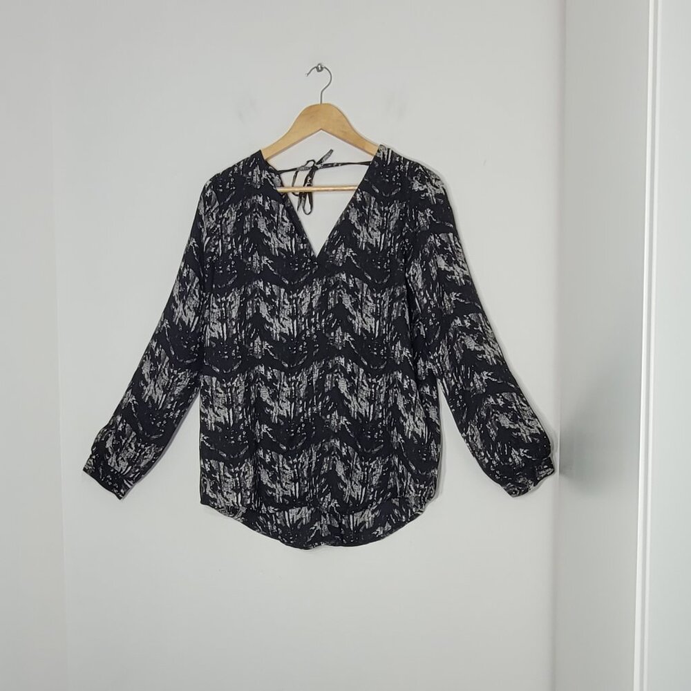 JACQUELINE de YONG Women's Black White Long Sleeve Button Front Blouse Size 40